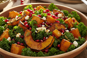 Jesienna Sałatka z Pieczoną Dynią Piżmową, Jarmużem i Granatem