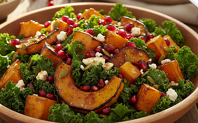 Jesienna Sałatka z Pieczoną Dynią Piżmową, Jarmużem i Granatem