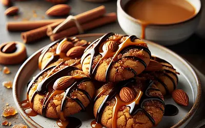 Spiced cookies with almond-caramel filling coated in dark chocolate