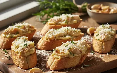 Crispy Baguettes with Roasted Garlic, Herbs, and Parmesan
