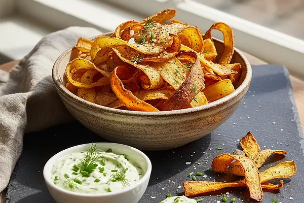 Chrupiące Chipsy z Obierek Warzywnych z Ziołowym Aioli