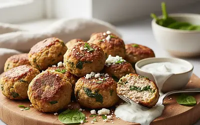 High-Protein Turkey and Feta Meatballs with Spinach from the Air Fryer