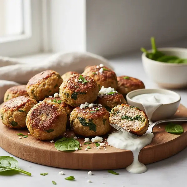 High-Protein Turkey and Feta Meatballs with Spinach from the Air Fryer