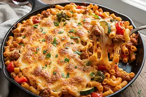Zapiekanka Makaronowa 'Studencka Kieszeń' z Kiełbasą i Warzywami