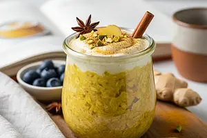 Quick Overnight Oatmeal 'Golden Milk' with Turmeric and Ginger