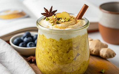Quick Overnight Oatmeal 'Golden Milk' with Turmeric and Ginger