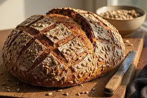 Homemade Wheat-Rye Bread with Active Sourdough and Sunflower Seeds
