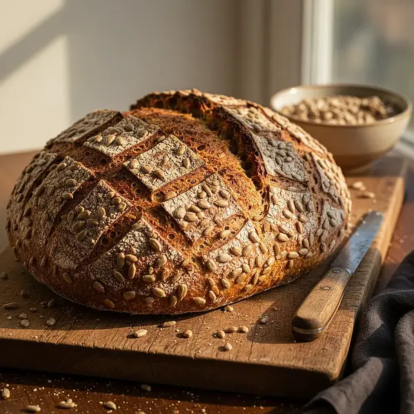 Homemade Wheat-Rye Bread with Active Sourdough and Sunflower Seeds