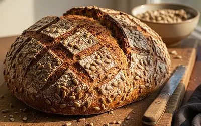Homemade Wheat-Rye Bread with Active Sourdough and Sunflower Seeds