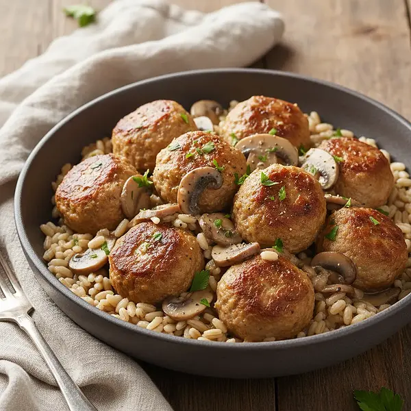 Jednogarnkowe Klopsiki z Indyka w Sosie Grzybowym z Kaszą Pęczak