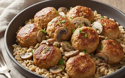 One-Pot Turkey Meatballs in Mushroom Sauce with Pearl Barley
