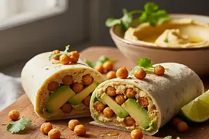Quick Wrap with Hummus, Avocado, and Crispy Chickpeas
