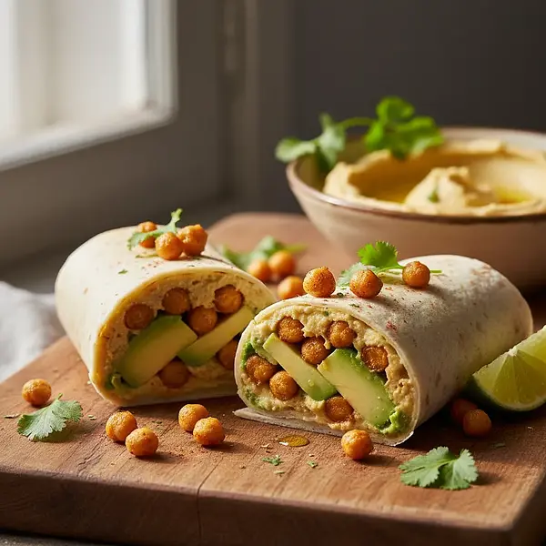 Quick Wrap with Hummus, Avocado, and Crispy Chickpeas