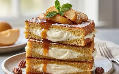 French Toast with Brioche, Vanilla Cream Cheese, and Caramelized Pears