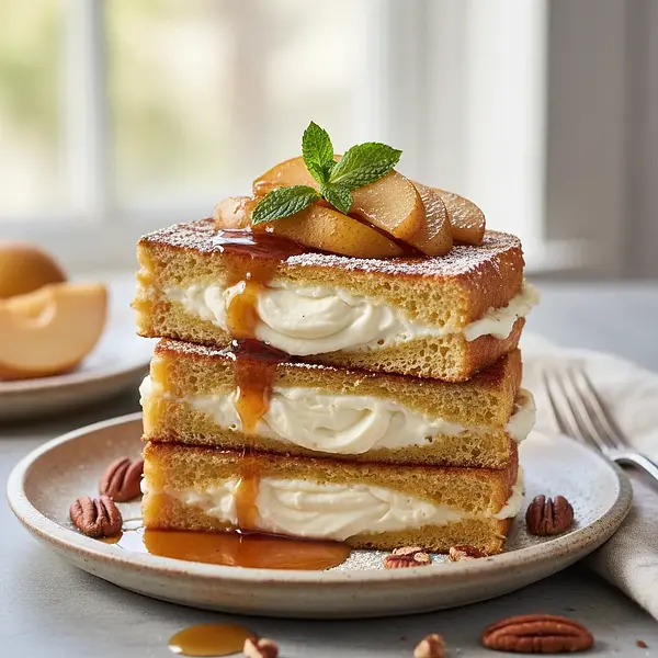 French Toast with Brioche, Vanilla Cream Cheese, and Caramelized Pears