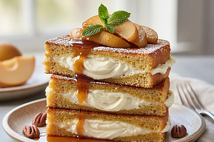 French Toast with Brioche, Vanilla Cream Cheese, and Caramelized Pears