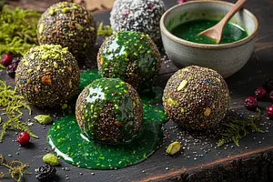 Forest Power Balls with Mysterious Green Sauce