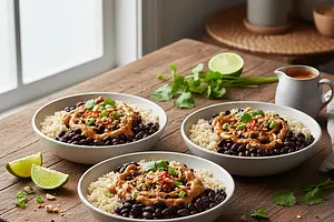 Protein Power Balls with Quinoa and Black Beans with Spicy Peanut Sauce