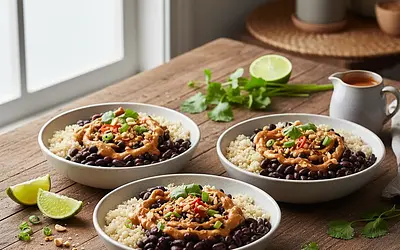 Protein Power Balls with Quinoa and Black Beans with Spicy Peanut Sauce