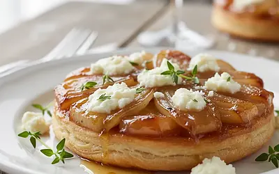 Mini Tatin Tarts with Caramelized Shallots, Thyme, and Goat Cheese