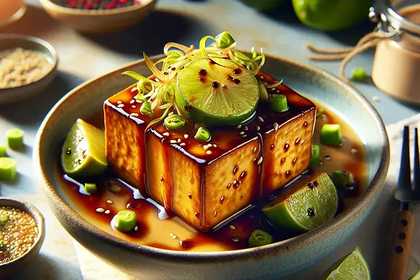 Tofu przemiana życia — karmelizowane tofu miso-limonkowe z sosem tahini