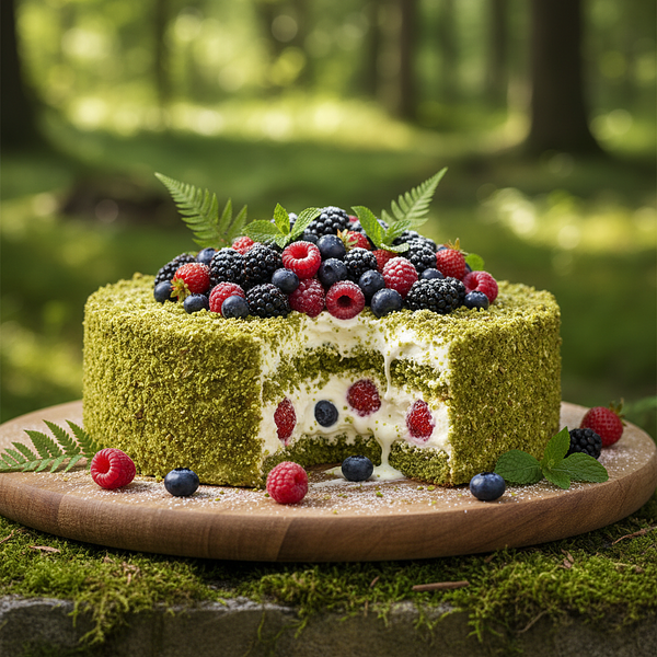 Photogenic Forest Moss Cake with Mascarpone Cream and Forest Fruits