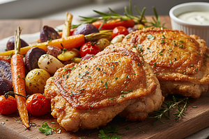 Crispy Chicken Thighs with Herbs and Vegetables from the Air Fryer (or Oven)