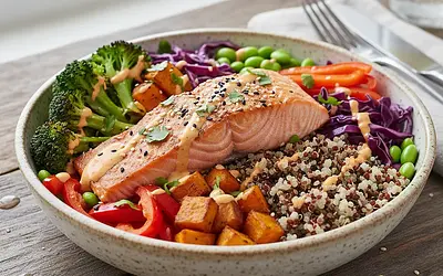 Athlete's Power Bowl with Salmon, Quinoa, and Vegetables