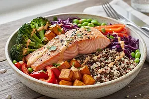 Athlete's Power Bowl with Salmon, Quinoa, and Vegetables