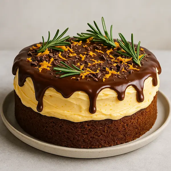 Christmas Gingerbread Cake with Orange-Cream Cheese Frosting and Chocolate Glaze