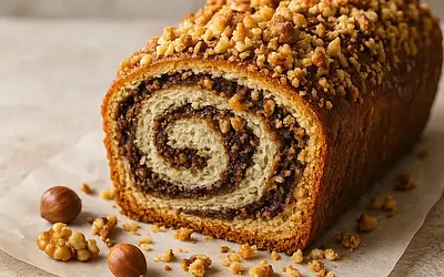 Nutty Chocolate Squirrel Roll (sweet, marbled cake with crumble)