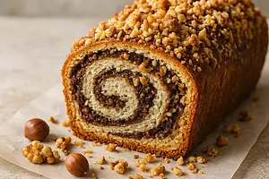 Nutty Chocolate Squirrel Roll (sweet, marbled cake with crumble)