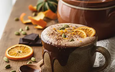 Creamy Hot Chocolate from the Slow Cooker with a Hint of Orange and Cardamom