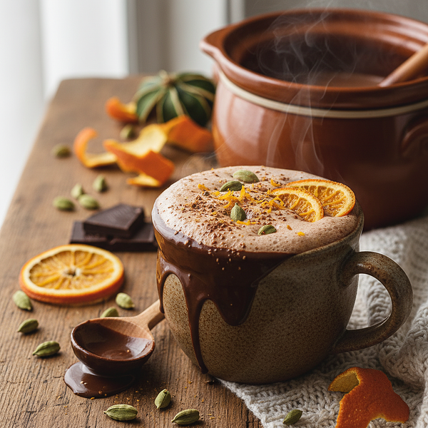 Creamy Hot Chocolate from the Slow Cooker with a Hint of Orange and Cardamom
