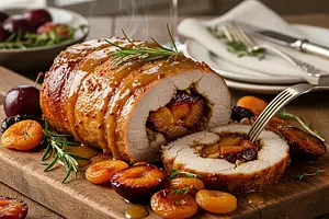 Holiday Plan: Pork Roll with Plum and Apricot in Honey-Mustard Sauce