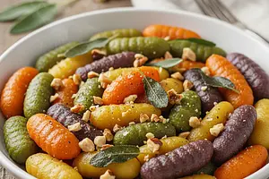 Rainbow Pumpkin Gnocchi with Sage Butter and Crunchy Nuts