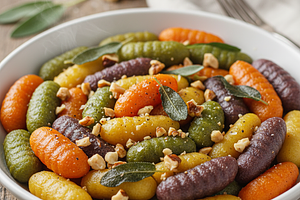 Tęczowe Gnocchi Dyniowe z Masłem Szałwiowym i Chrupiącymi Orzechami