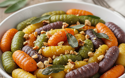 Tęczowe Gnocchi Dyniowe z Masłem Szałwiowym i Chrupiącymi Orzechami