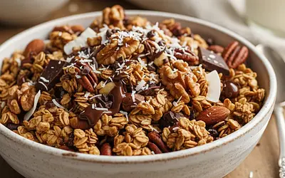 Homemade Keto Granola with Nuts and Chocolate