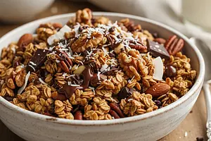 Homemade Keto Granola with Nuts and Chocolate