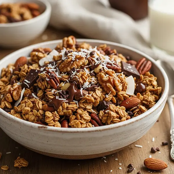 Homemade Keto Granola with Nuts and Chocolate