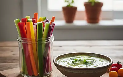 Rainbow Explorer Sticks with Avocado-Yogurt Dip