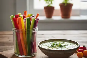 Rainbow Explorer Sticks with Avocado-Yogurt Dip