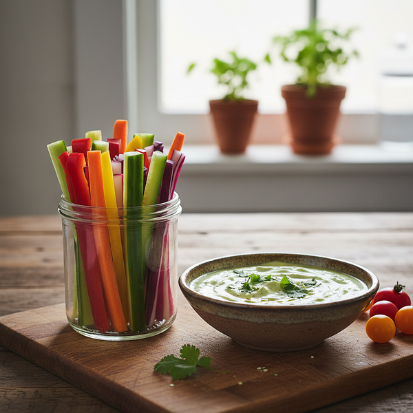 Rainbow Explorer Sticks with Avocado-Yogurt Dip