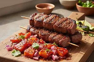 Korean-Brazilian Picanha Skewers with Pineapple Salsa and Gochujang