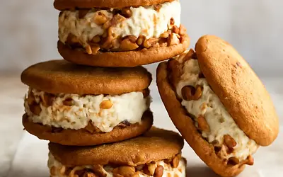 Caramel-Nut Ice Cream Sandwiches with Browned Butter Cookies