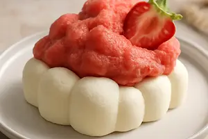 Cloudy cheese and jelly foam with a fruity cloud