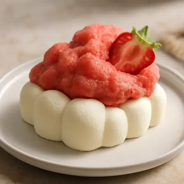 Cloudy cheese and jelly foam with a fruity cloud