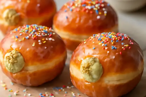 Pączki brioche z kremem pistacjowo-mascarpone i lukrowaną posypką