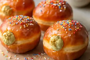 Pączki brioche z kremem pistacjowo-mascarpone i lukrowaną posypką